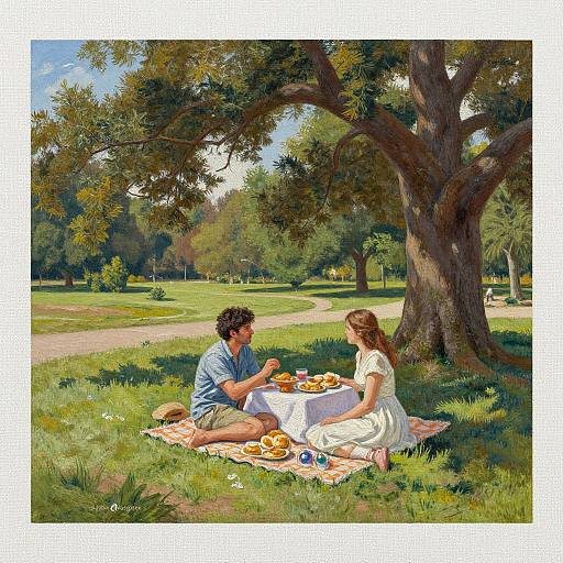 Serene Park Picnic Oil Painting