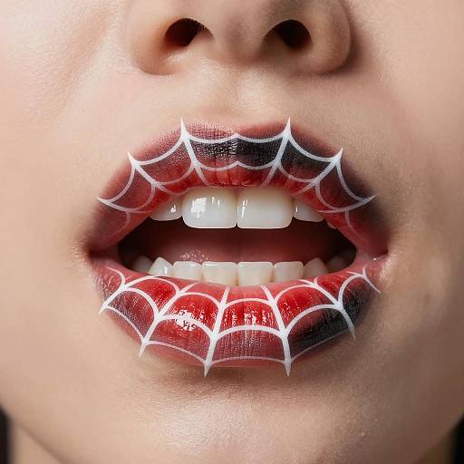 Glamorous Lips with Spider Web Design