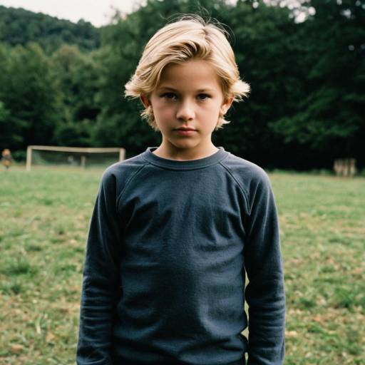 Blonde Boy Standing Outdoors on Soccer Field