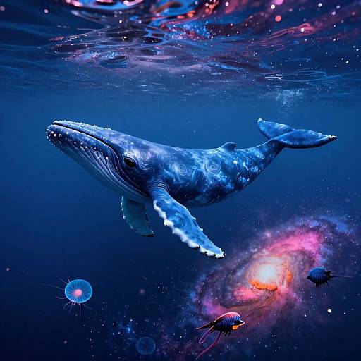 Surreal Cosmic Blue Whale Scene