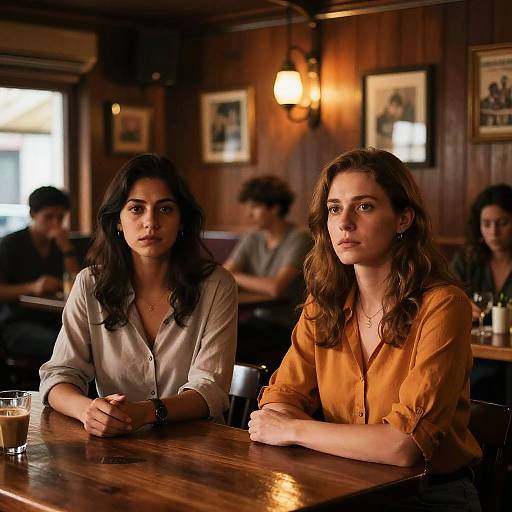 Serious Women Sitting in Cozy Bar