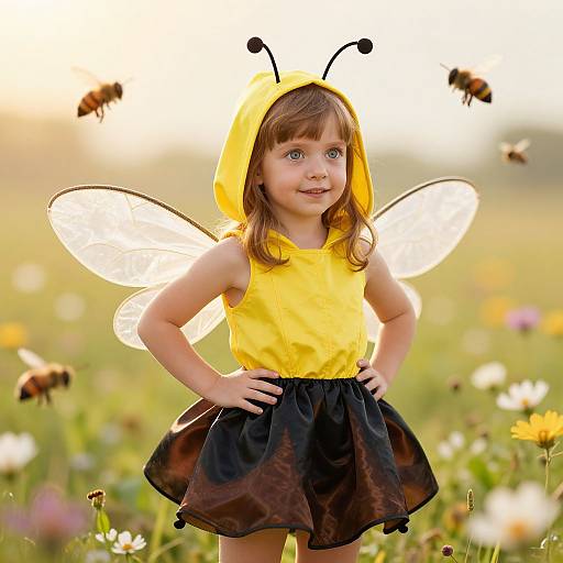 Vibrant Girl in Detailed Bee Costume