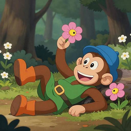 Joyful Cartoon Monkey in a Forest