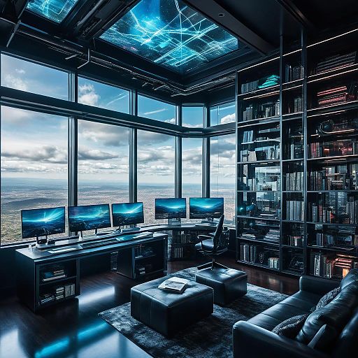 Futuristic Study Space in Neuromancer Style Futuristic Study Space in Neuromancer Style