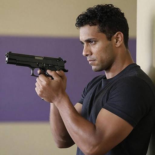 Muscular Man Holding Handgun, Dramatic Lighting