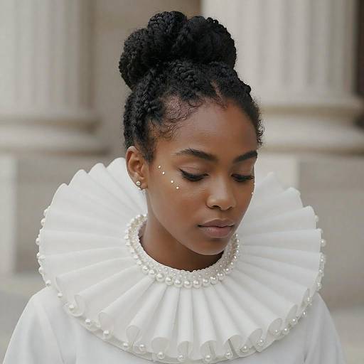 Serene Dark-Skinned Woman with Pearled Collar