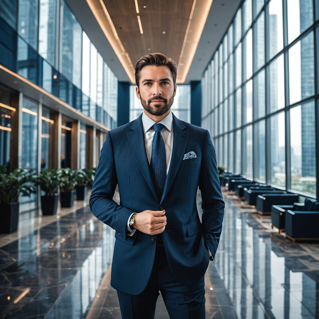 Successful Businessman in Modern Skyscraper