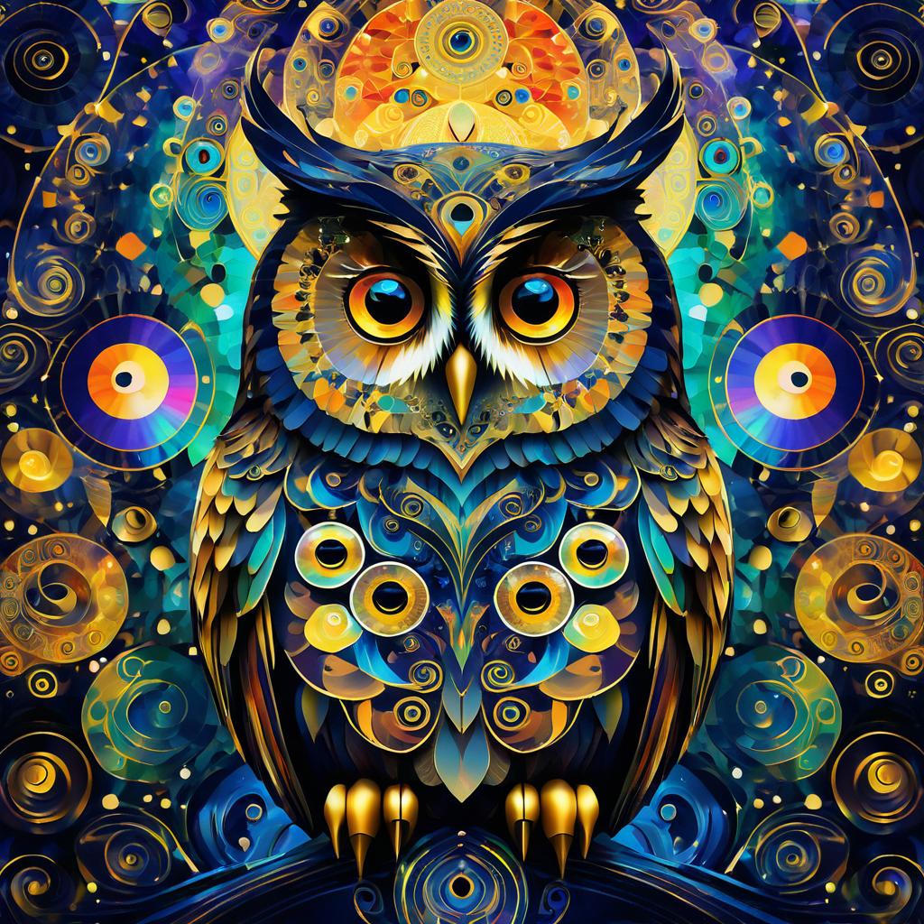 Colorful Owl Art Inspired by Klimt