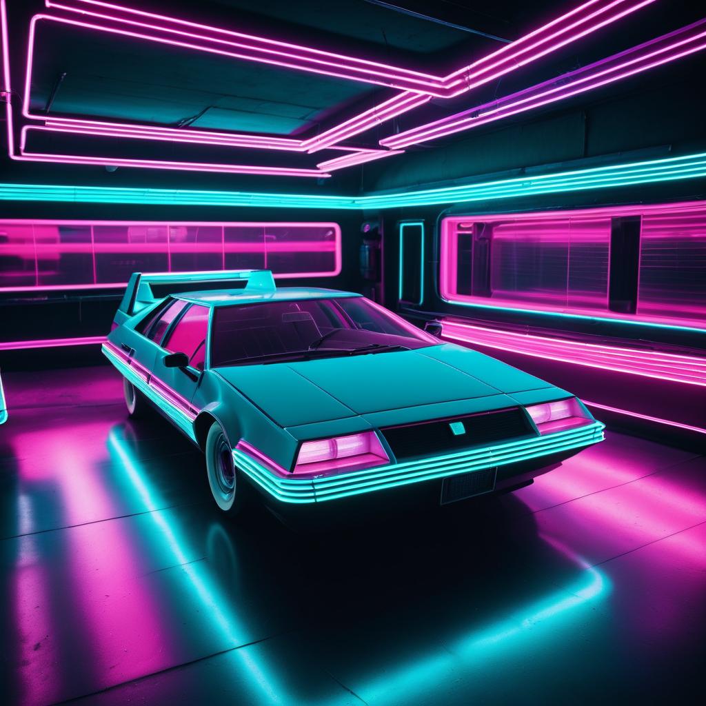 Neon Synthwave Hovercraft in Darkness