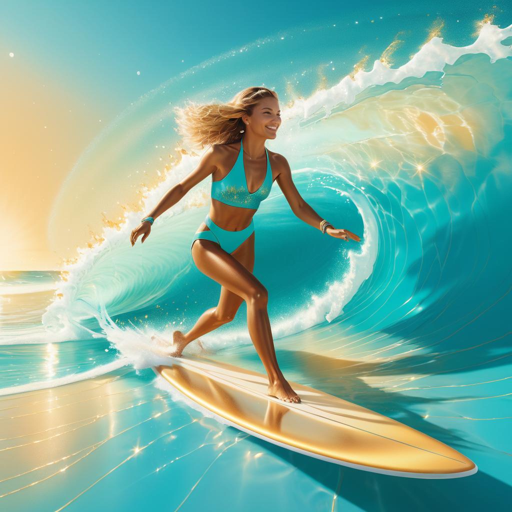 Joyful Surfer in Vibrant Ocean Scene