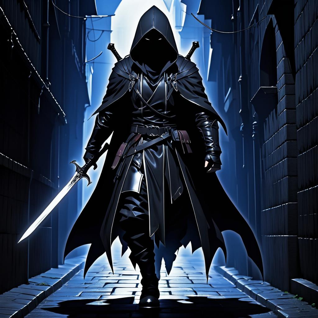 Dark Assassin in Shadowy Alleyway