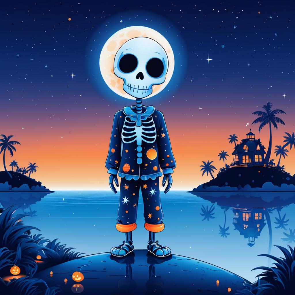 Festive Skeleton on a Moonlit Island