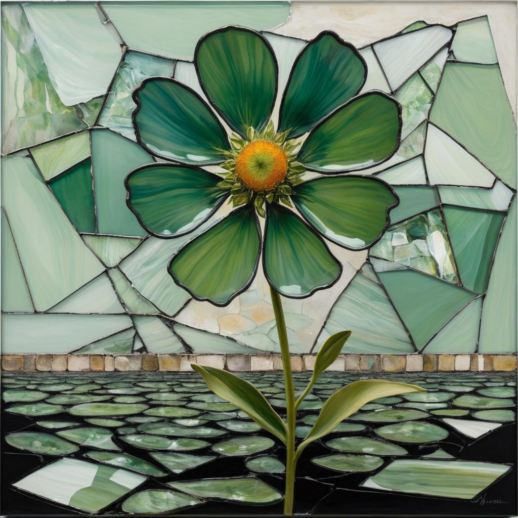 Wilted Flower and Fragmented Glass Art