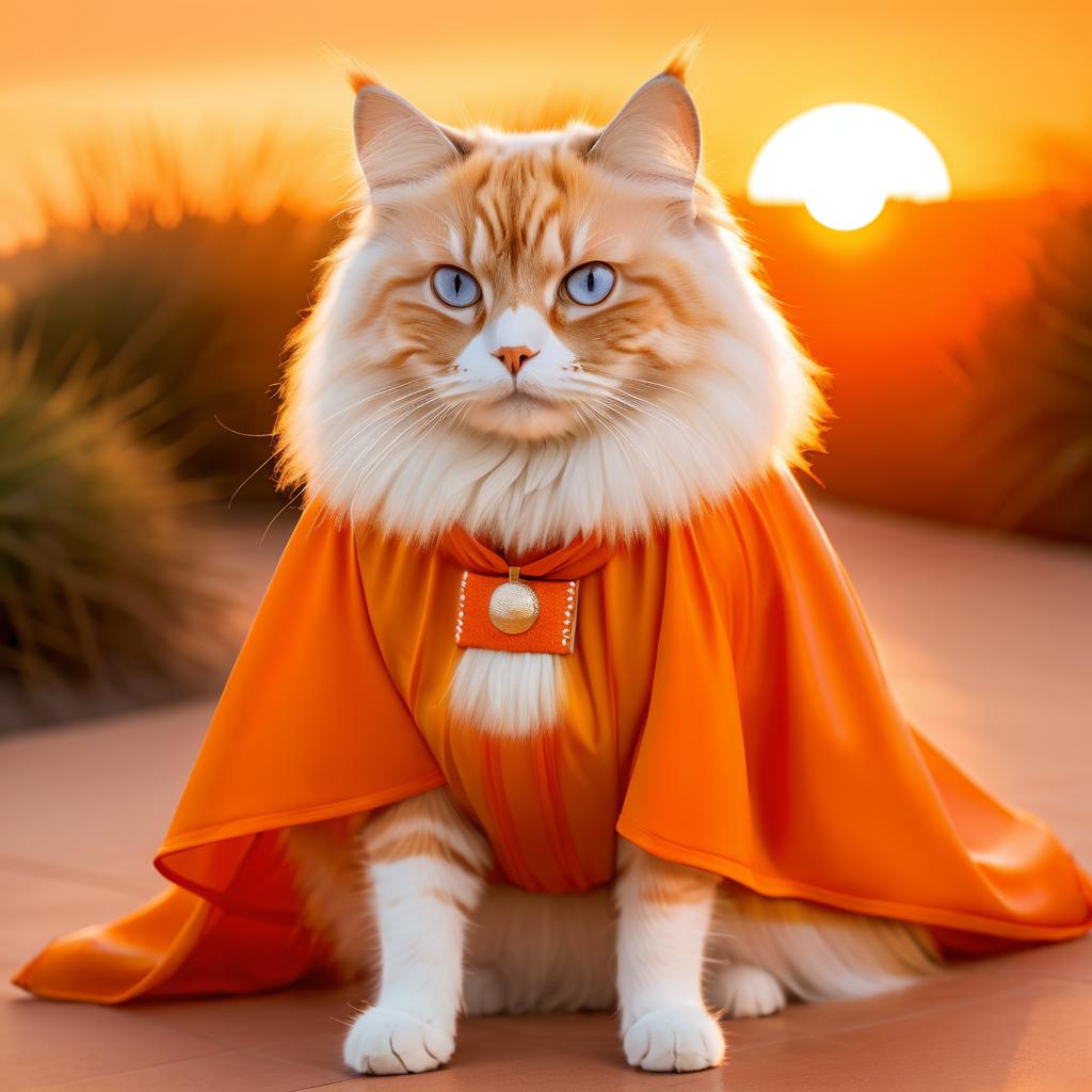 Cinematic Birman Cat in Sunset Poncho