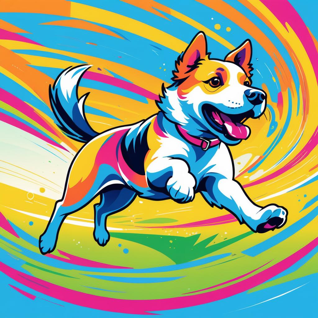 Energetic Dog Chasing Frisbee Illustration