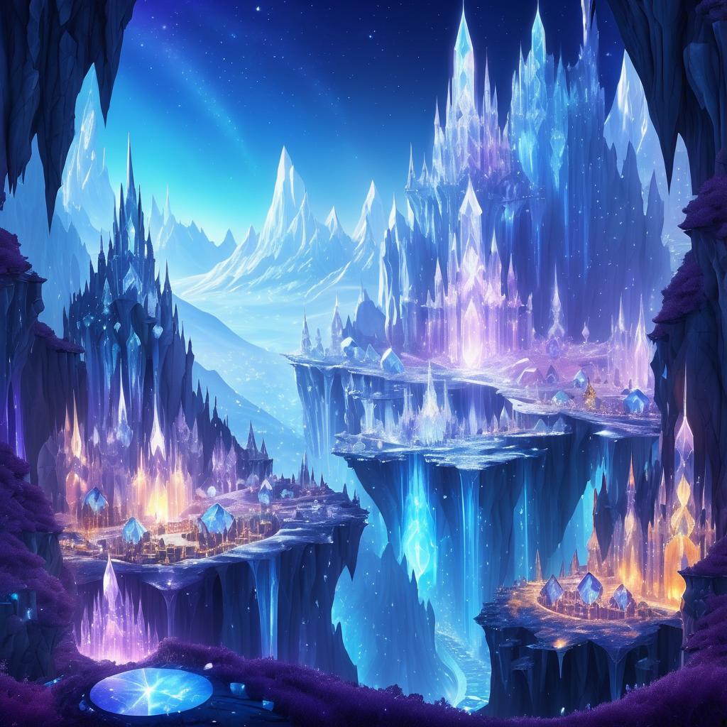 Enchanted Crystal Cave City in Mountains