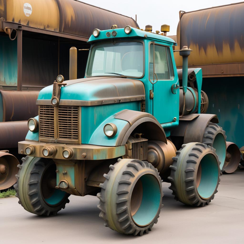 Vigilant Anthropomorphic Road Grader in Junkyard