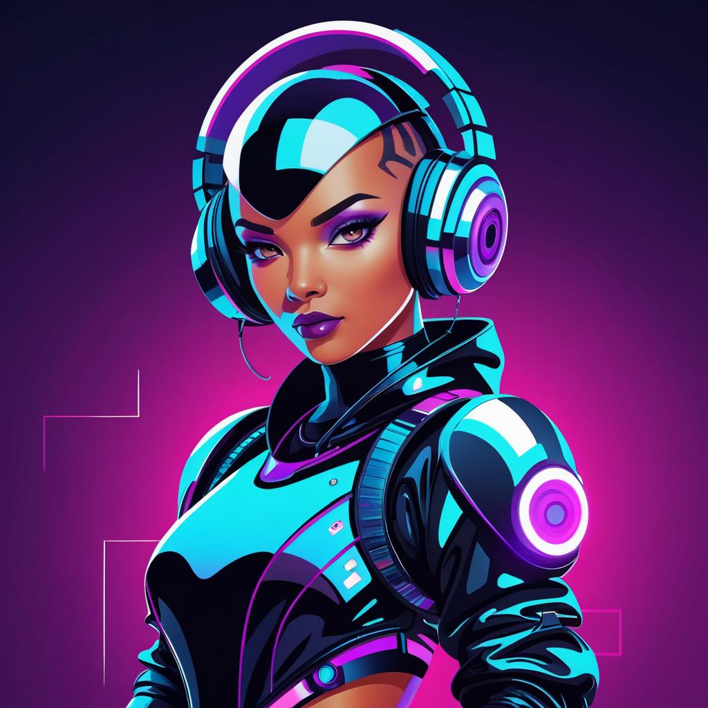 Stylish Female Hip-Hop Robot Vector Art