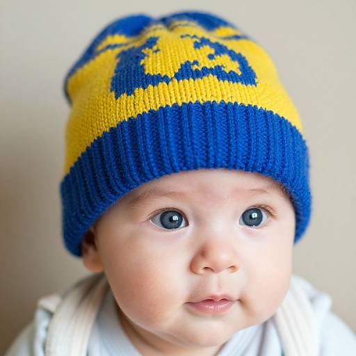 Baby in Blue and Yellow Knitted Hat