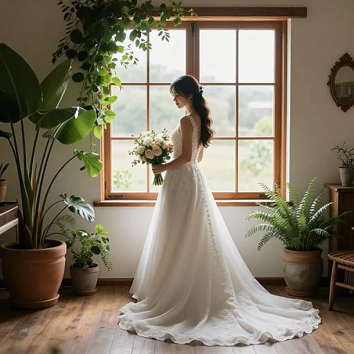Backlit Bride by Rustic Window