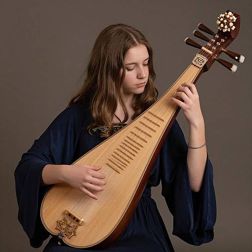 Young Woman Playing Golden Lute