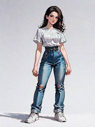 Casual Young Woman in Retro Outfit