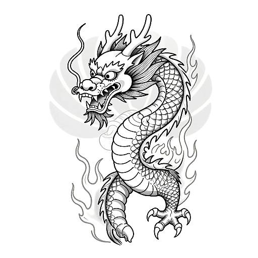 Traditional Chinese Dragon Tattoo Stencil
