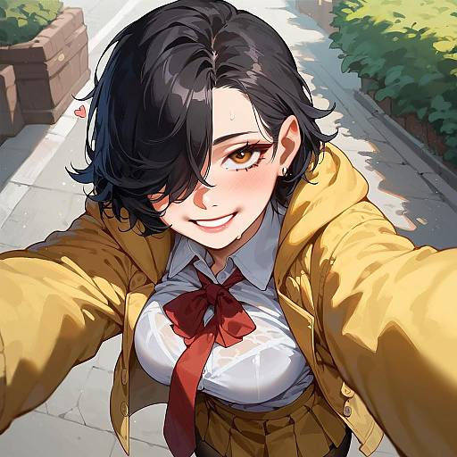 Anime Girl Selfie in School Uniform Outdoors