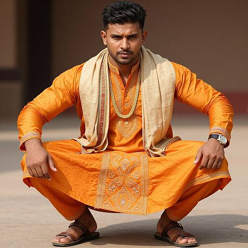 Confident Man in Traditional Orange Attire