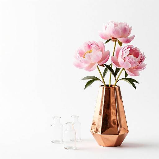 Copper Geometric Vase with Pink Peonies