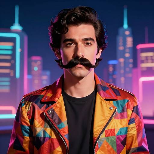 80s Handlebar Moustache Retro Portrait