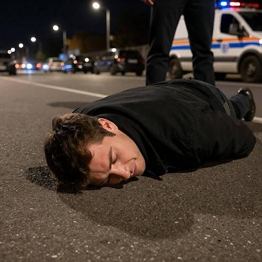 Smiling Man on Urban Asphalt at Night