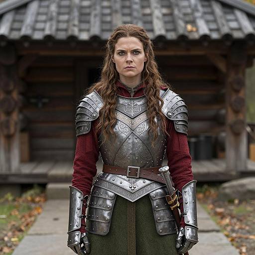 Medieval Female Warrior in Detailed Armor