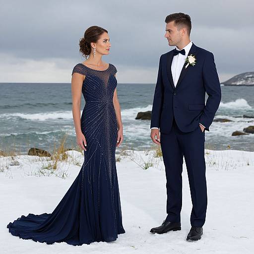 Elegant Coastal Winter Wedding Scene