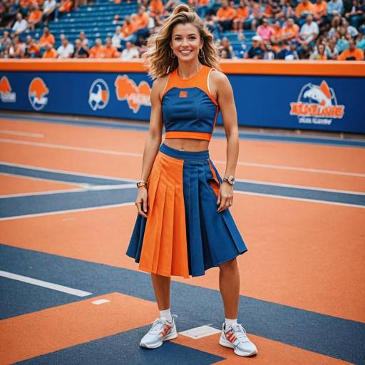 Cheerleader in Orange and Blue Skirt and Crop Top