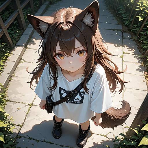 Upset Anime Wolf Girl in Oversized Clothes