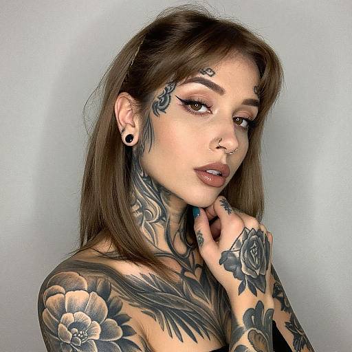 Tattooed Woman Portrait with Floral Designs