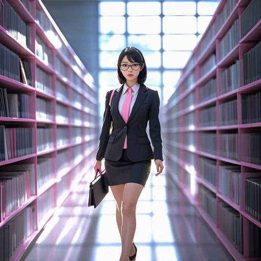 Businesswoman walking in modern office library