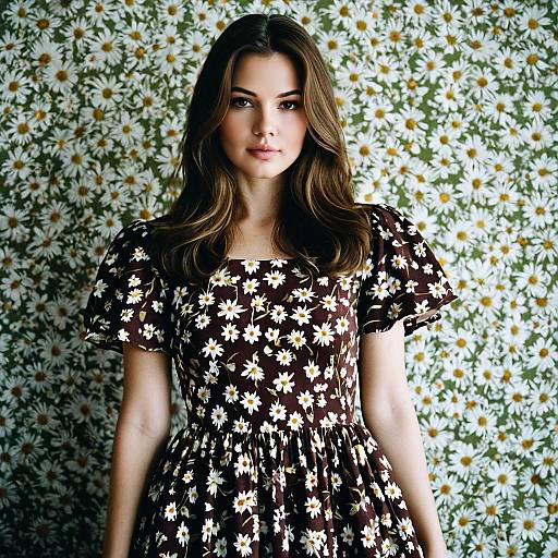 Woman in Floral Dress with Matching Background