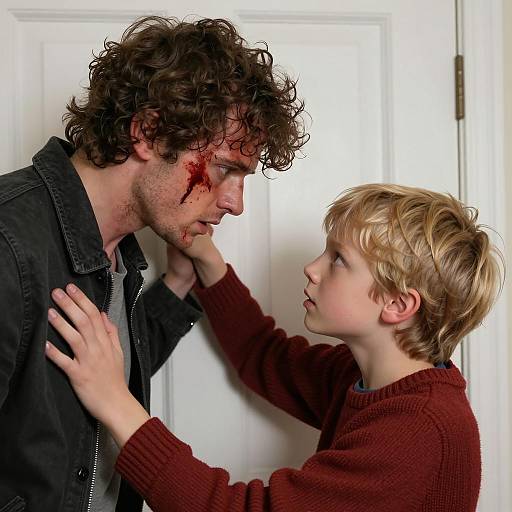 Intense Standoff: Boy and Frightened Man