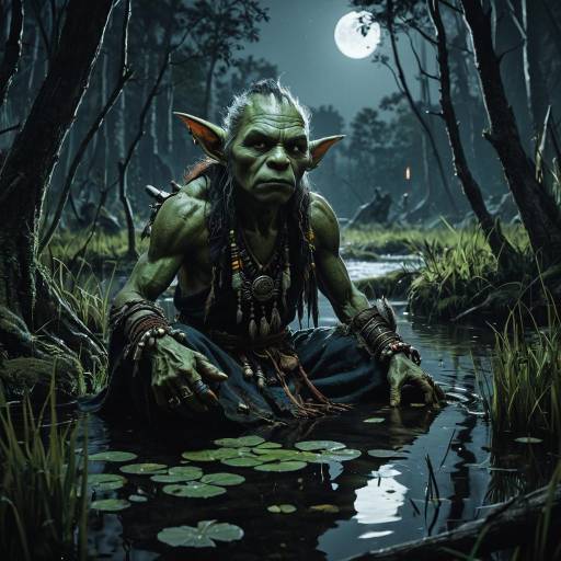 Goblin Shaman in Swamp at Night