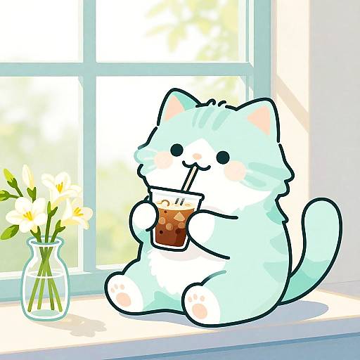 Whimsical Mint Ragdoll Cat Illustration