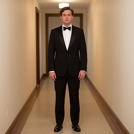 Man in Tuxedo Standing in Hallway