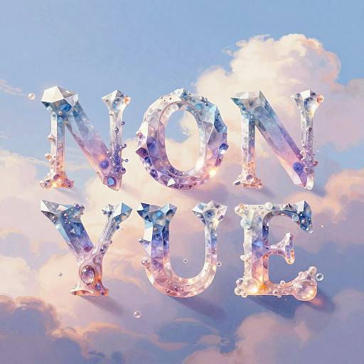 Photorealistic digital artwork with sparkling, crystal-like text 