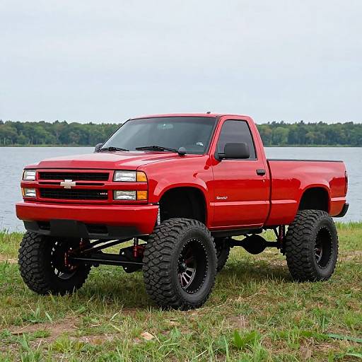 Red Chevrolet K10 Truck by Lake