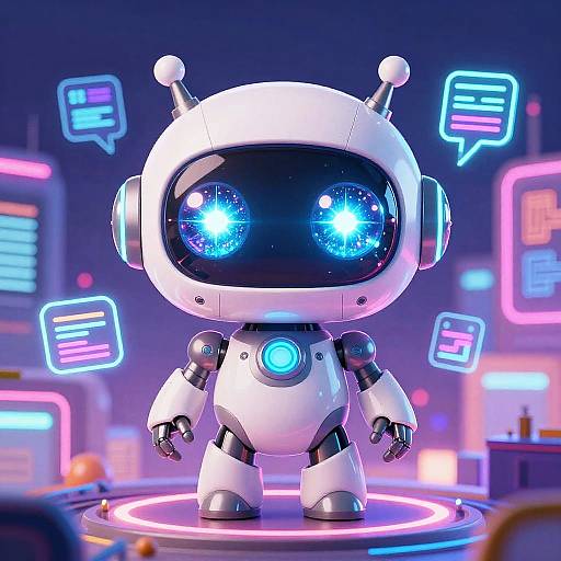 Chibi Futuristic Robot in Neon City
