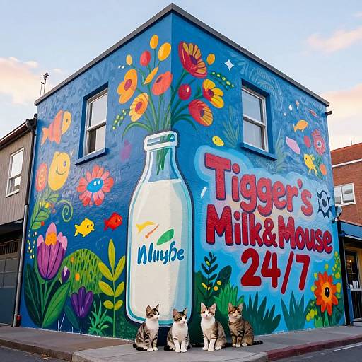 Colorful Urban Mural with Playful Kittens