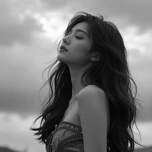 Ethereal Black-and-White Woman Portrait