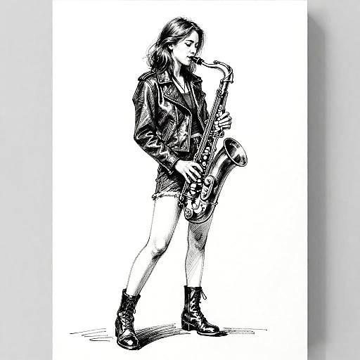 Fine Point Sketch of Woman with Saxophone