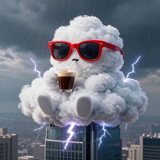 Self-Aware Raincloud with Sunglasses